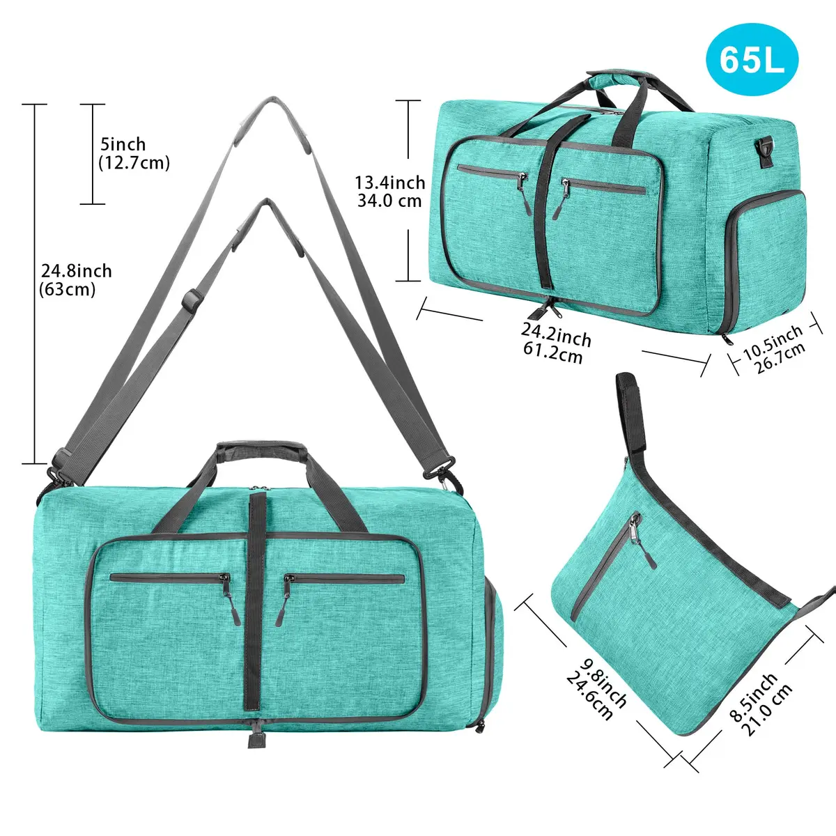 Vomgomfom Travel Duffle Bag 85L Foldable Waterproof Men Women Mint Green | Large Capacity & Compact Fold - view 2