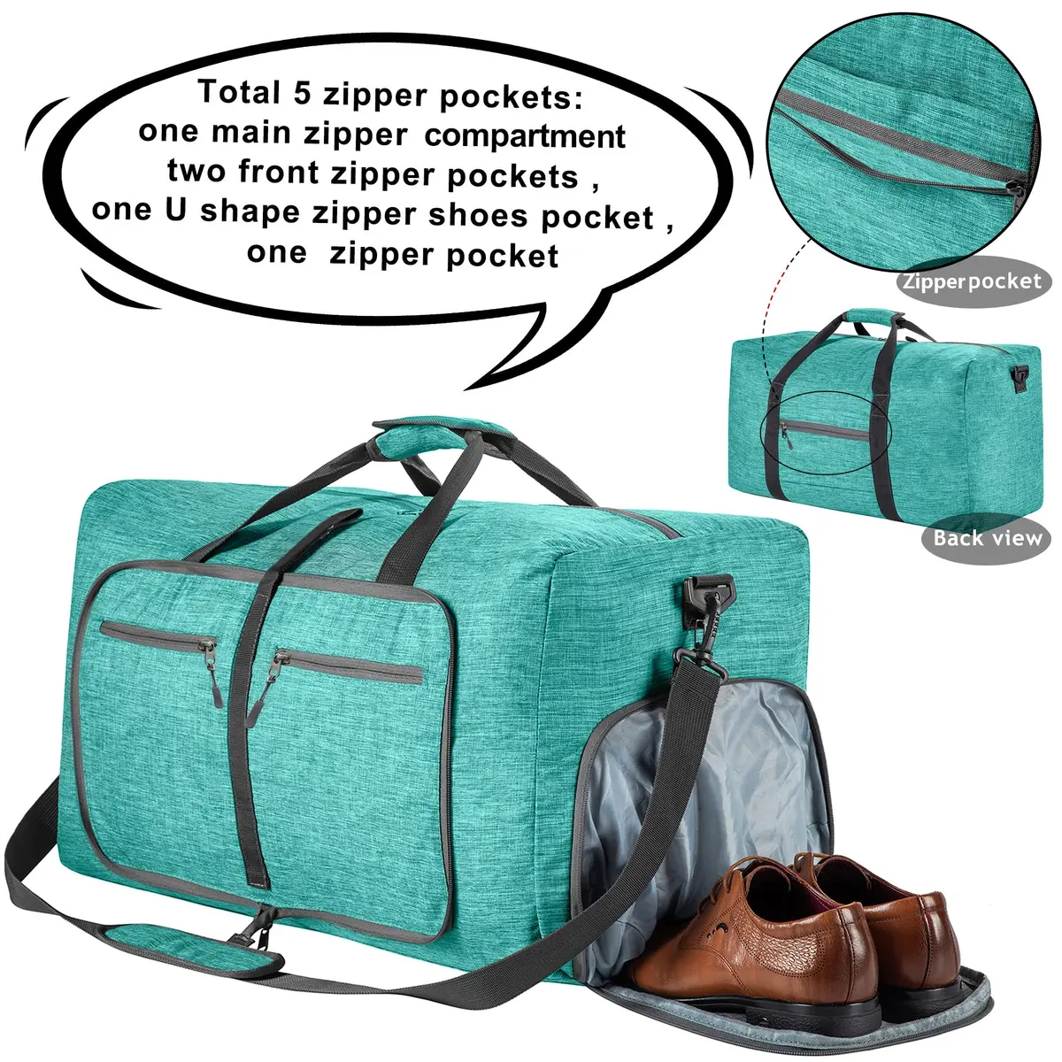 Vomgomfom Travel Duffle Bag 85L Foldable Waterproof Men Women Mint Green | Large Capacity & Compact Fold - view 3