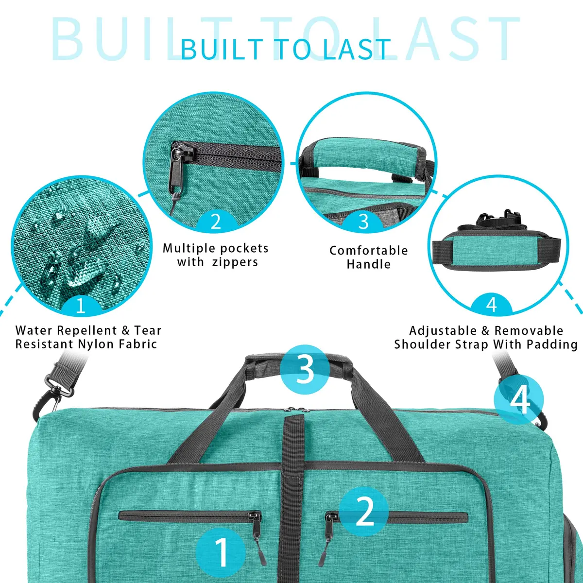 Vomgomfom Travel Duffle Bag 85L Foldable Waterproof Men Women Mint Green | Large Capacity & Compact Fold - view 4
