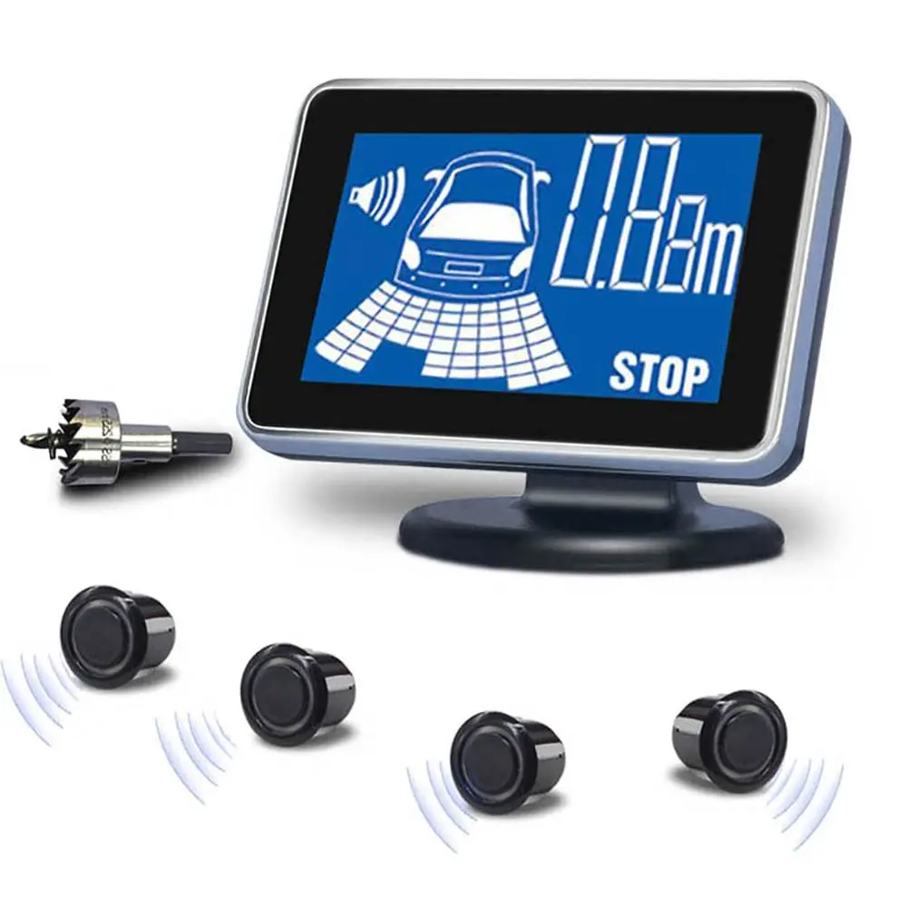 Elsnu Car Reverse Radar System with 4 Parking Sensors | LCD Voice Warning 12V - main product image