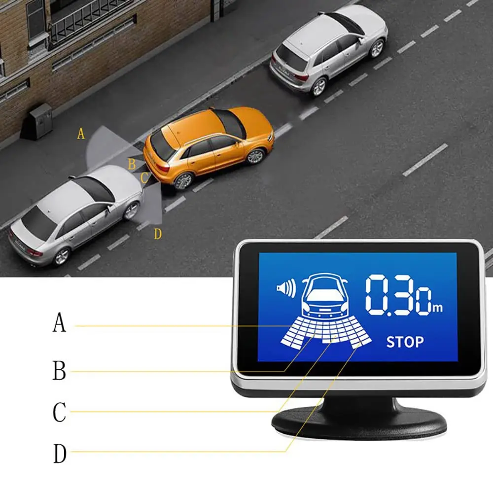 Elsnu Car Reverse Radar System with 4 Parking Sensors | LCD Voice Warning 12V - view 2