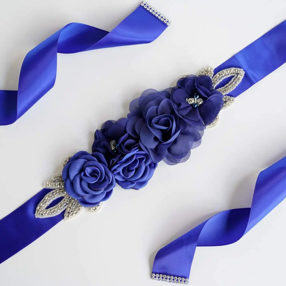 Huralona Wedding Sash Belt Satin Ribbon with Flowers Pearls Rhinestone | Elegant Bridal Accessory for Women - view 4