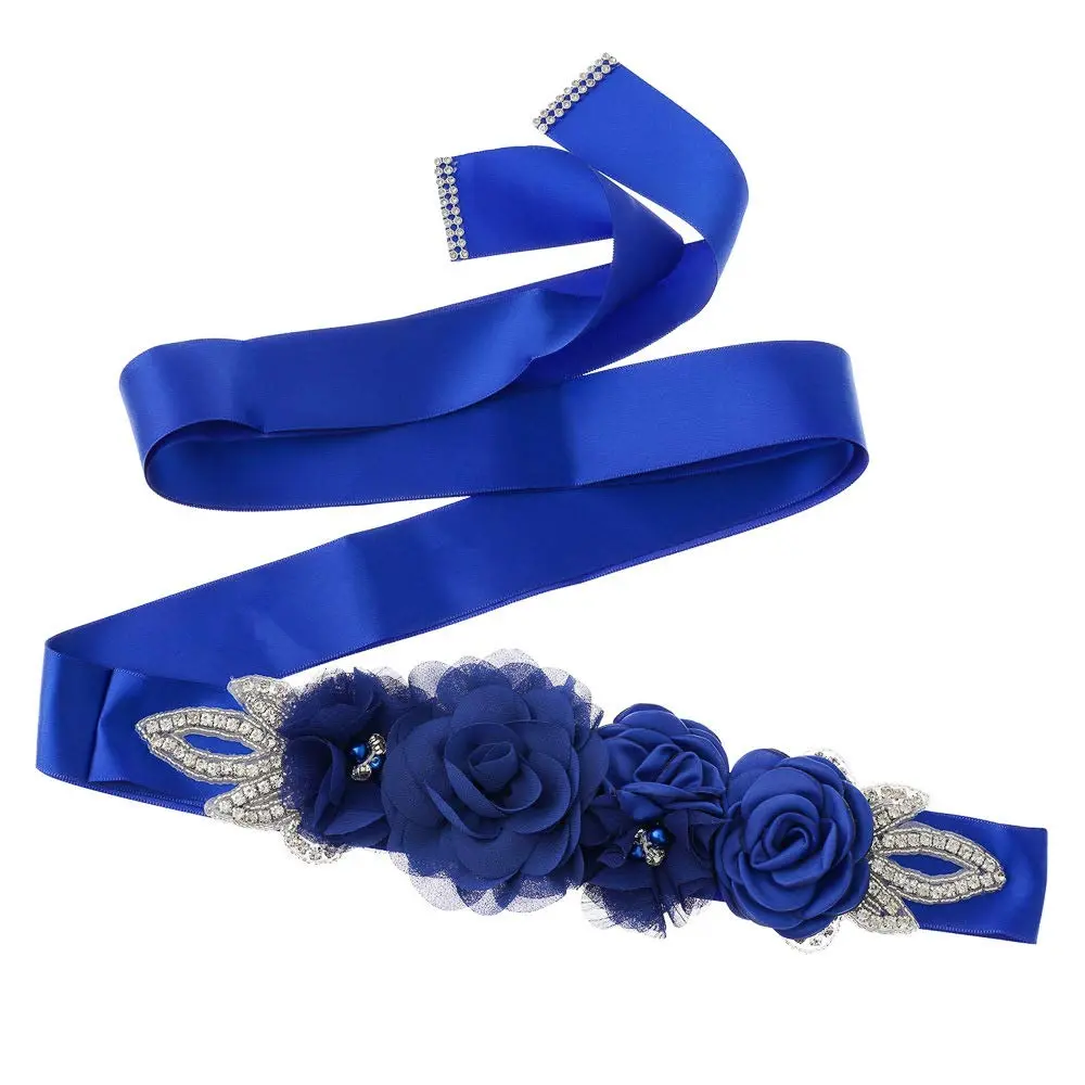 Huralona Wedding Sash Belt Satin Ribbon with Flowers Pearls Rhinestone | Elegant Bridal Accessory for Women - main product image