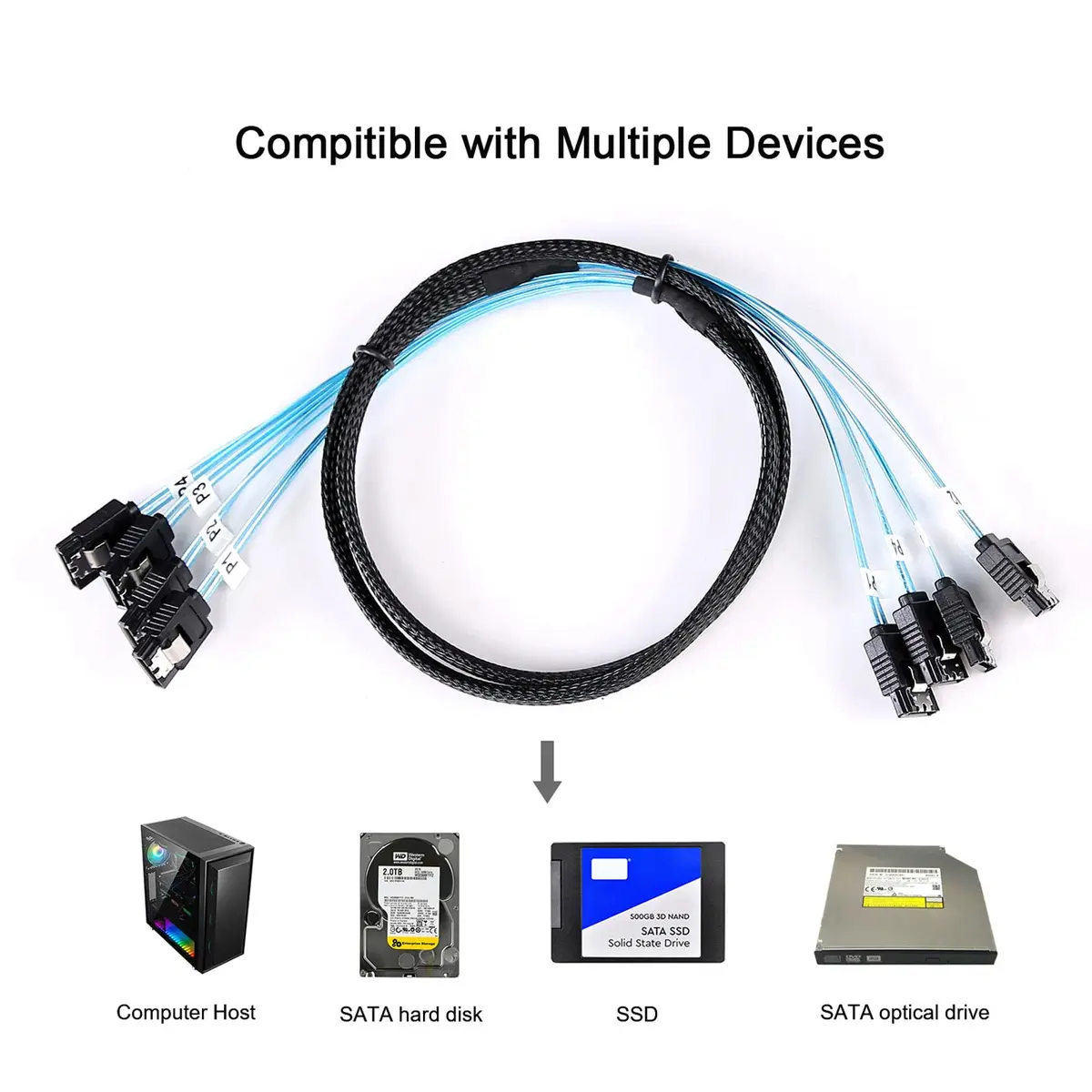 ADCAUDX SATA III Cable 1M (3.3FT) 4-Pack | 6Gbps Data Transfer for SSD HDD - view 6