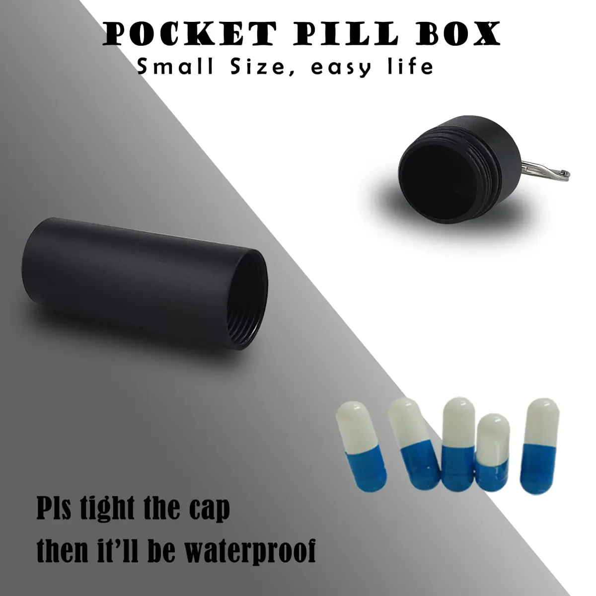 LETAOWJ Small Pill Box Waterproof Keychain Pill Holder with Keyring | 1 Compartment - view 6