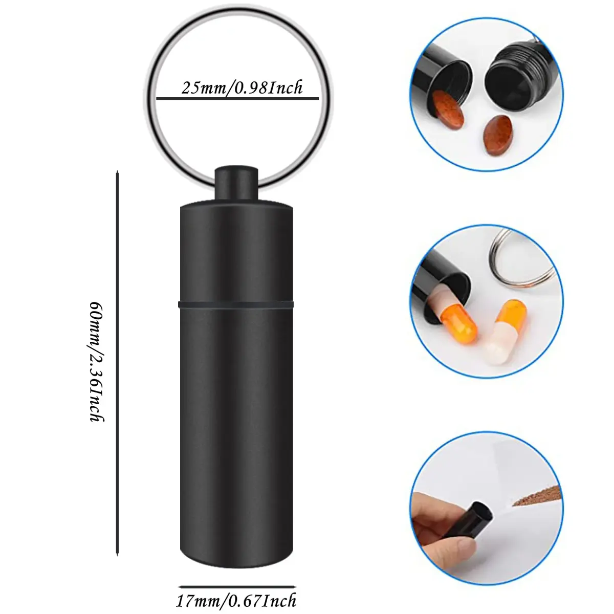 LETAOWJ Small Pill Box Waterproof Keychain Pill Holder with Keyring | 1 Compartment - view 2