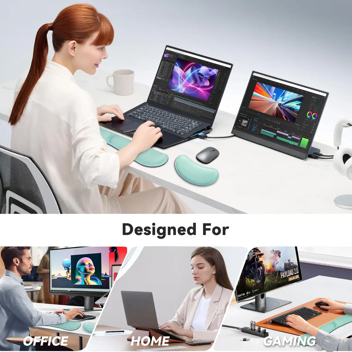 ZIBLY Wrist Rest Keyboard and Mouse Set - Ergonomic Memory Foam Support for Work & Gaming - view 7