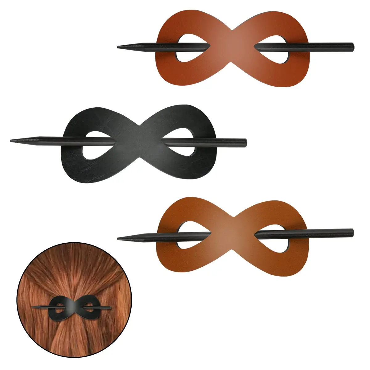 UHOMENY Leather Hair Barrette with Stick | Elegant 3-Piece Set for Women & Girls - main product image