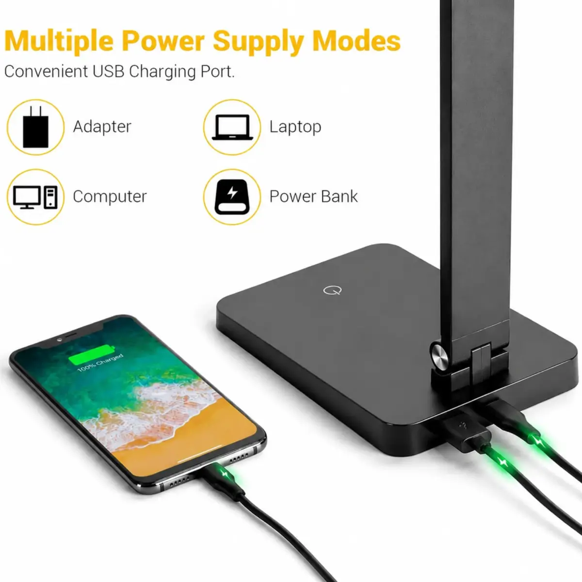 Best World LED Black Desk Lamp with USB Charging Port | 8W 5000K Cool White Light - view 5
