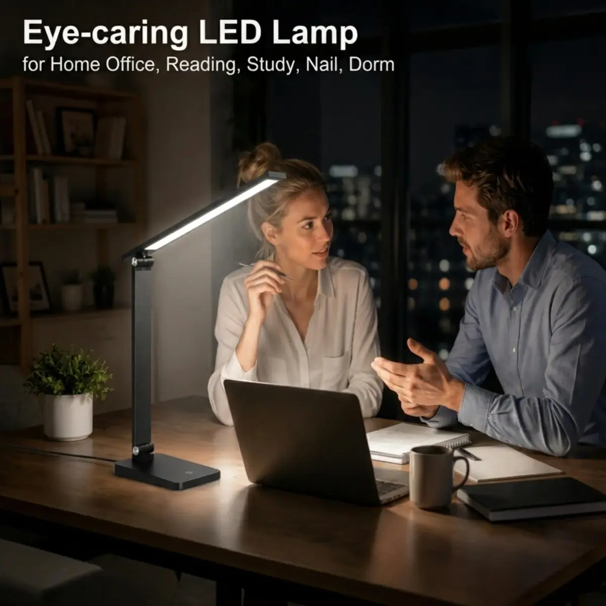 Best World LED Black Desk Lamp with USB Charging Port | 8W 5000K Cool White Light - view 2