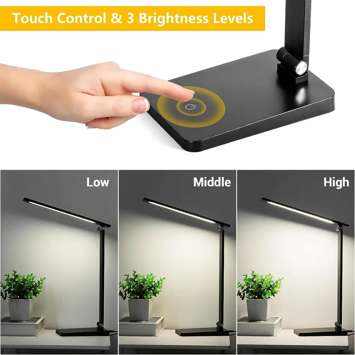 Best World LED Black Desk Lamp with USB Charging Port | 8W 5000K Cool White Light - view 3