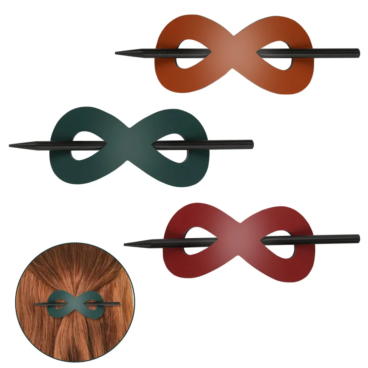 UHOMENY Leather Hair Barrettes 3 Pack | Elegant Faux Leather Hair Clips for Women - main product image