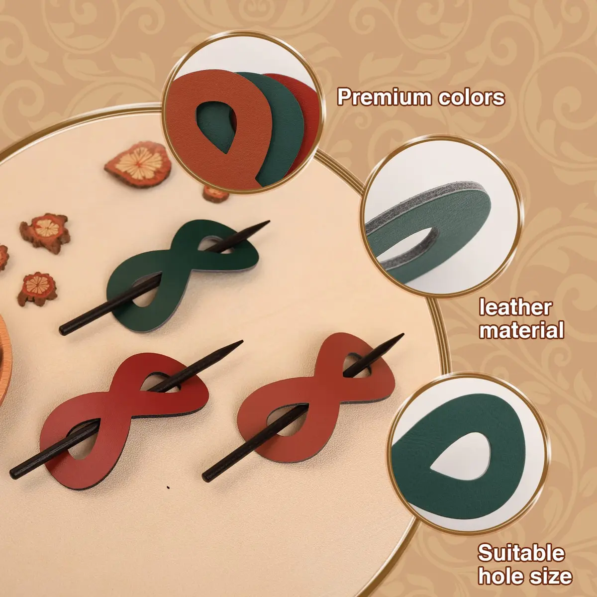 UHOMENY Leather Hair Barrettes 3 Pack | Elegant Faux Leather Hair Clips for Women - view 4