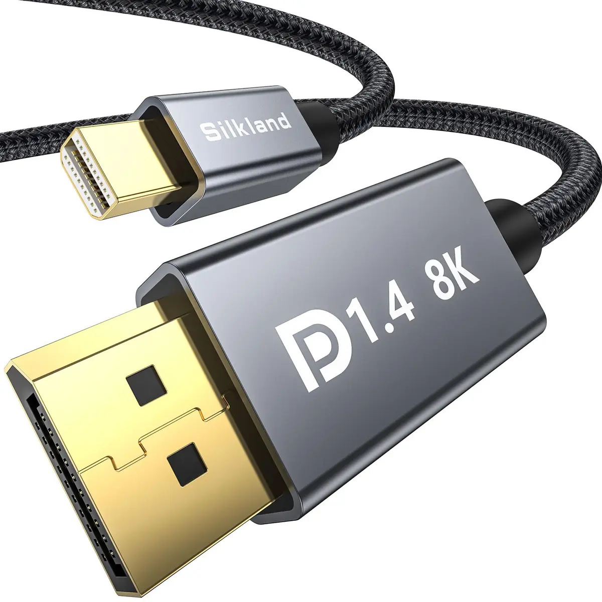 Silkland 8K Mini DisplayPort to DisplayPort 1.4 Cable 2.0m (6.6FT) | 32.4Gbps HBR3, HDR, G-Sync, FreeSync - main product image