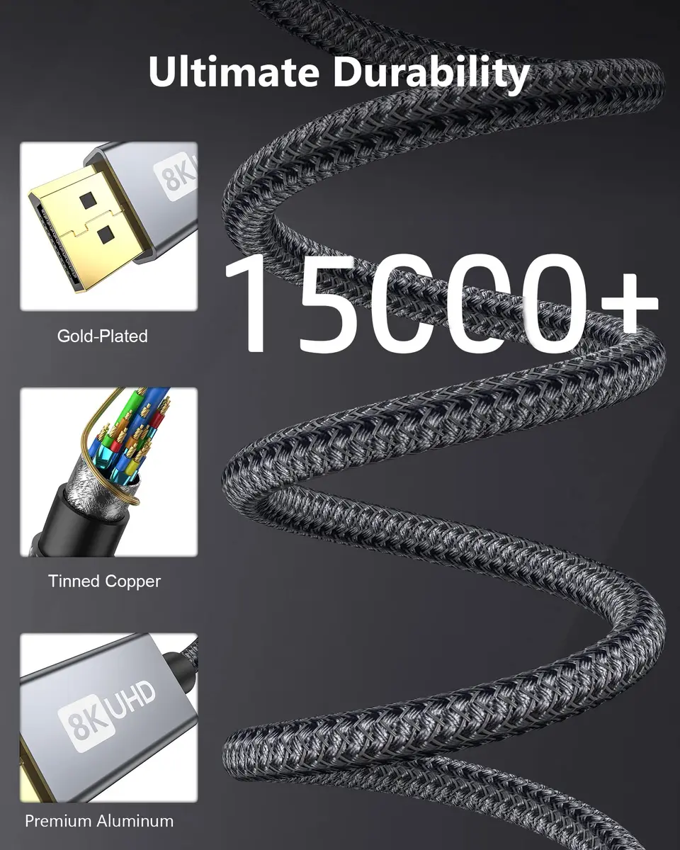 Silkland 8K Mini DisplayPort to DisplayPort 1.4 Cable 2.0m (6.6FT) | 32.4Gbps HBR3, HDR, G-Sync, FreeSync - view 7