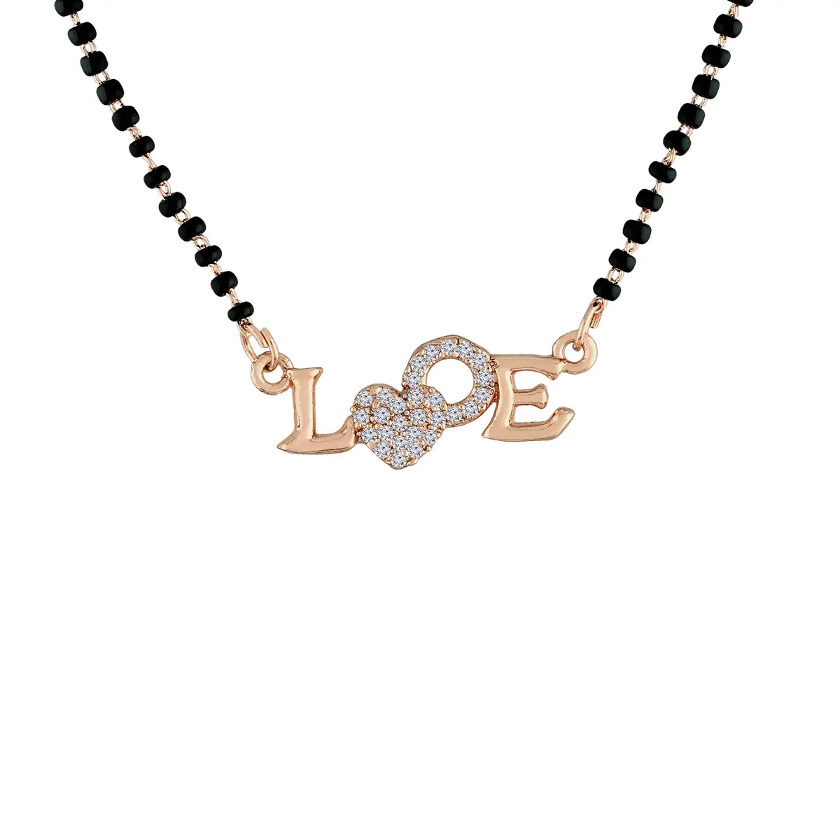 I Jewels Rose Gold Plated Black Beads CZ AD Mangalsutra for Women | Traditional Indian Wedding Jewelry - main product image