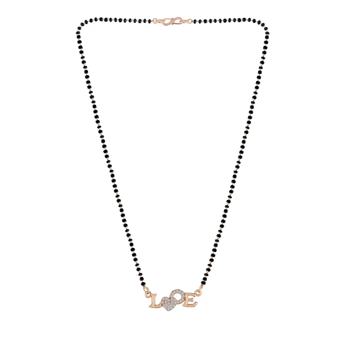 I Jewels Rose Gold Plated Black Beads CZ AD Mangalsutra for Women | Traditional Indian Wedding Jewelry - view 4