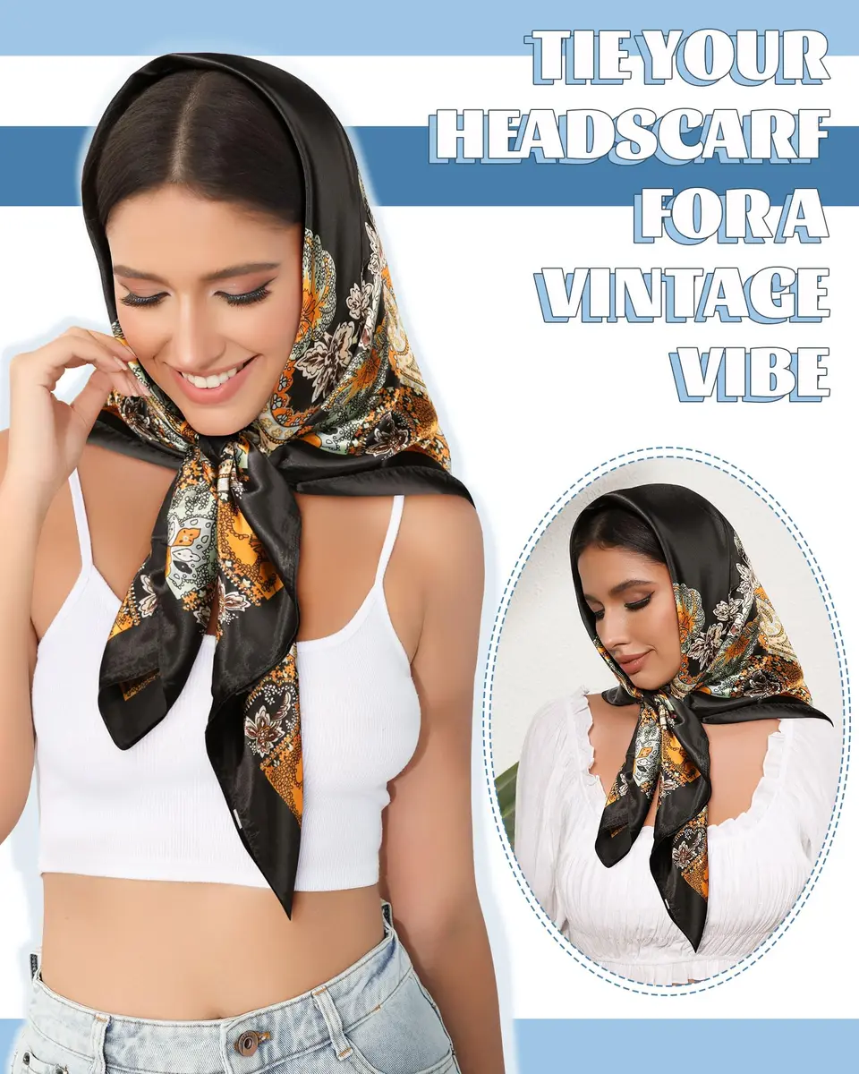AWAYTR Satin Head Scarf for Women 3 Pcs 90x90cm | Elegant, Breathable & Versatile - view 6