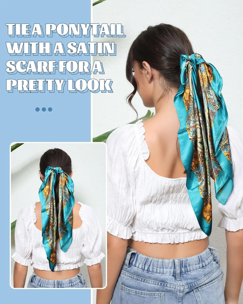 AWAYTR Satin Head Scarf for Women 3 Pcs 90x90cm | Elegant, Breathable & Versatile - view 7