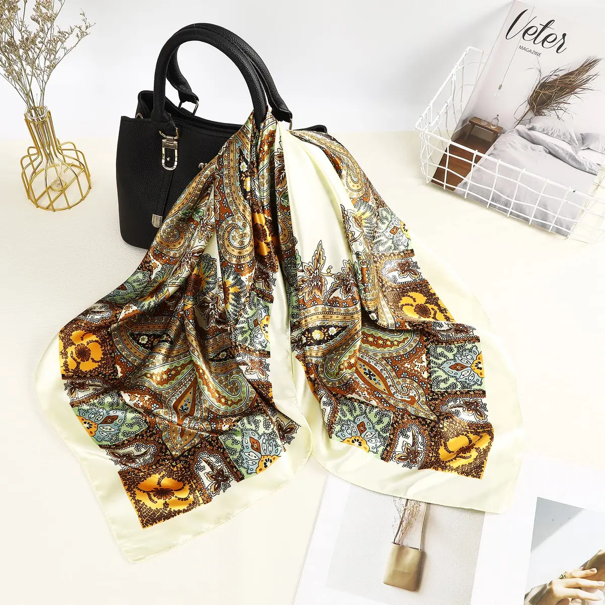 AWAYTR Satin Head Scarf for Women 3 Pcs 90x90cm | Elegant, Breathable & Versatile - view 8