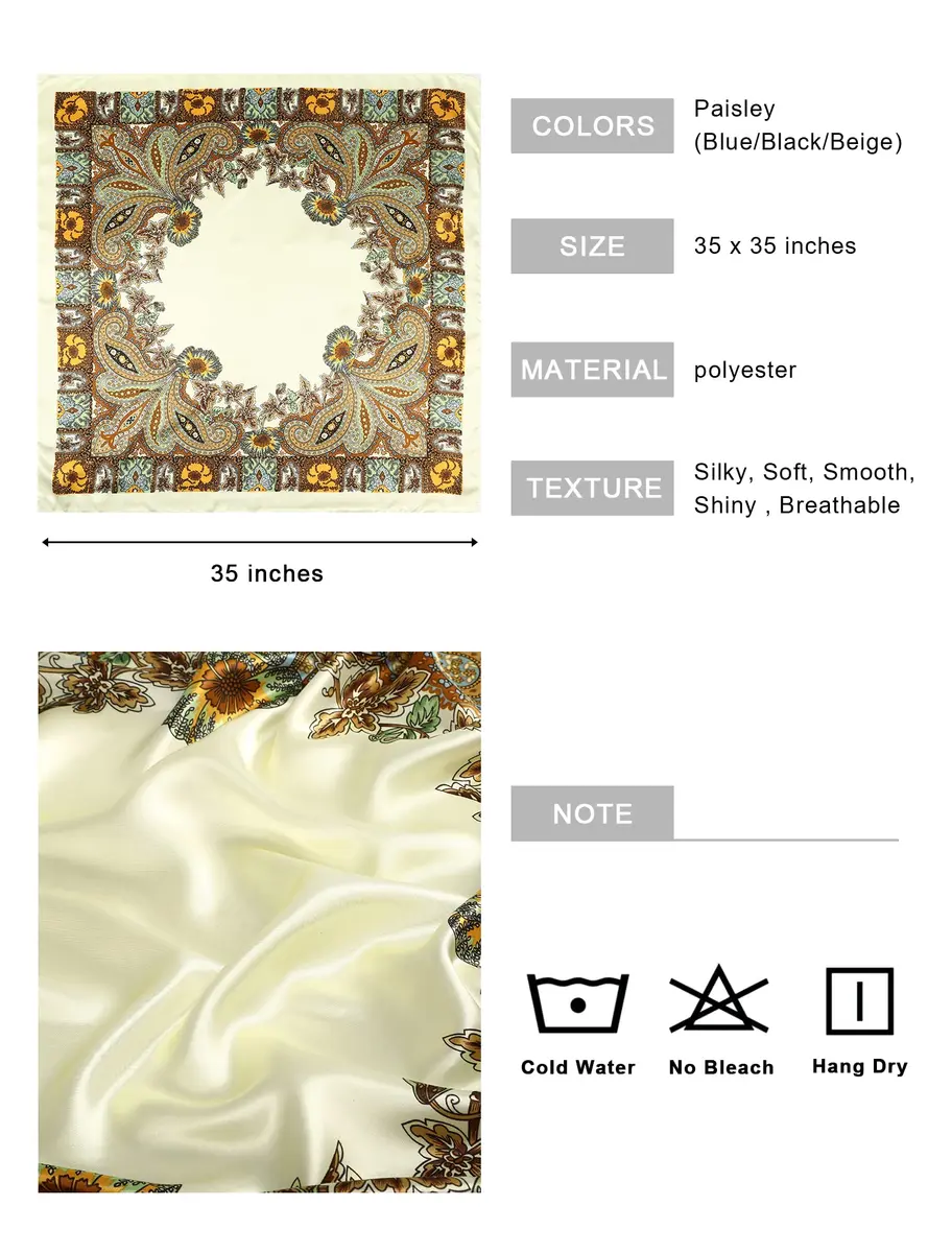 AWAYTR Satin Head Scarf for Women 3 Pcs 90x90cm | Elegant, Breathable & Versatile - view 2
