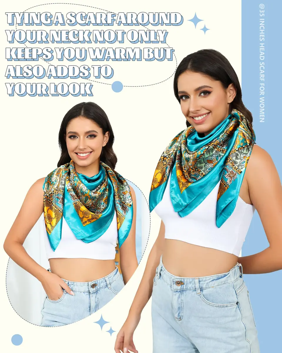 AWAYTR Satin Head Scarf for Women 3 Pcs 90x90cm | Elegant, Breathable & Versatile - view 3