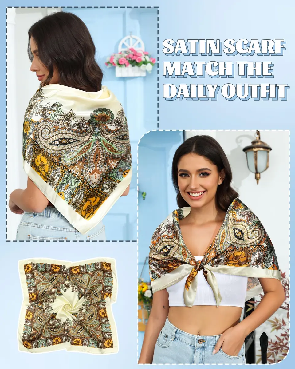 AWAYTR Satin Head Scarf for Women 3 Pcs 90x90cm | Elegant, Breathable & Versatile - view 4