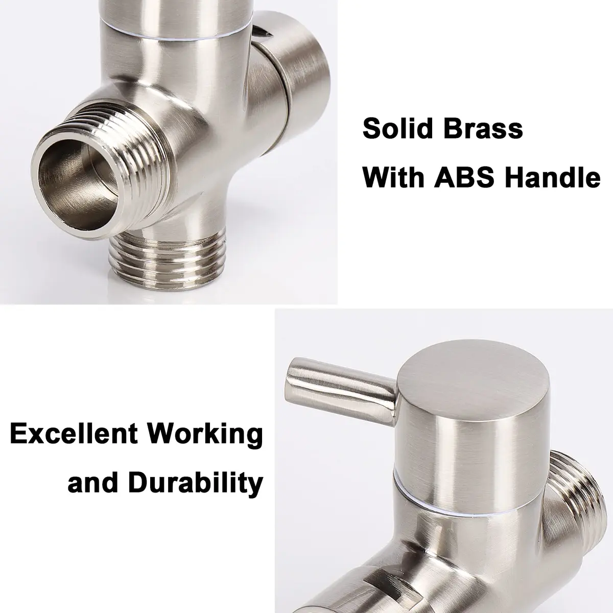 NearMoon Solid Brass G1/2" Shower Arm All Metal Universal 3-Way Diverter Valve for Handheld and Fixed Head, Brushed Nickel - view 4