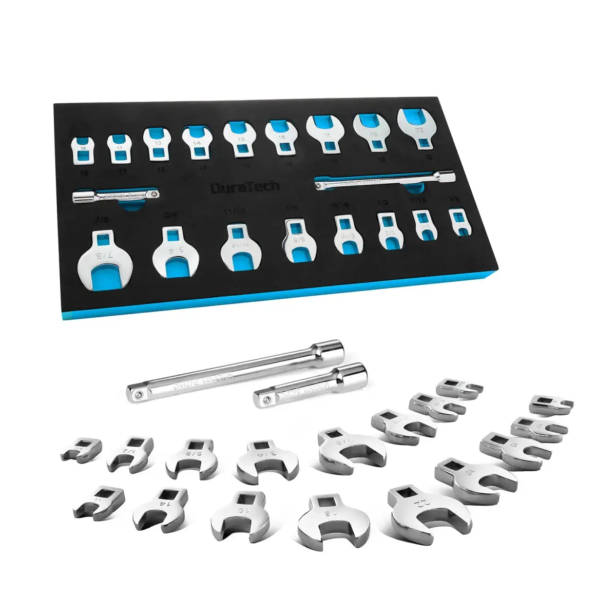 DURATECH 19-Piece 3/8" Drive Crowfoot Wrench Set with 2 Extension Bars | Metric & SAE for Tight Spaces - main product image
