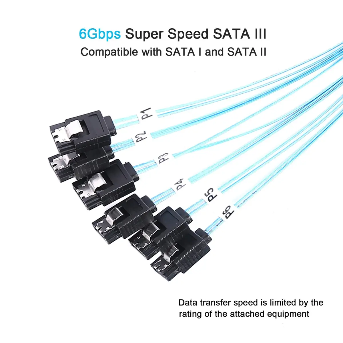 ADCAUDX SATA-III Cable 1M (3.3ft) 6Gbps, 6-Pack Braided Nylon Data Cable | Secure Locking Latch for Internal Drives - view 2
