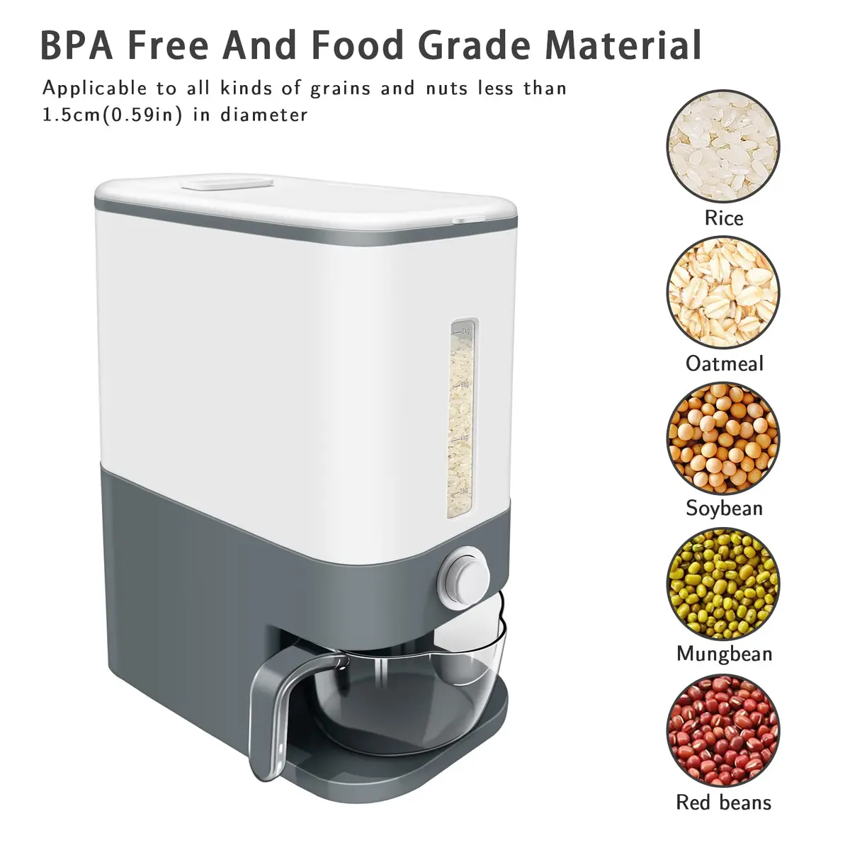 Lenwi Food Storage Container Large | BPA-Free Kitchen Pantry Organization (25 lbs, Grey) - view 2