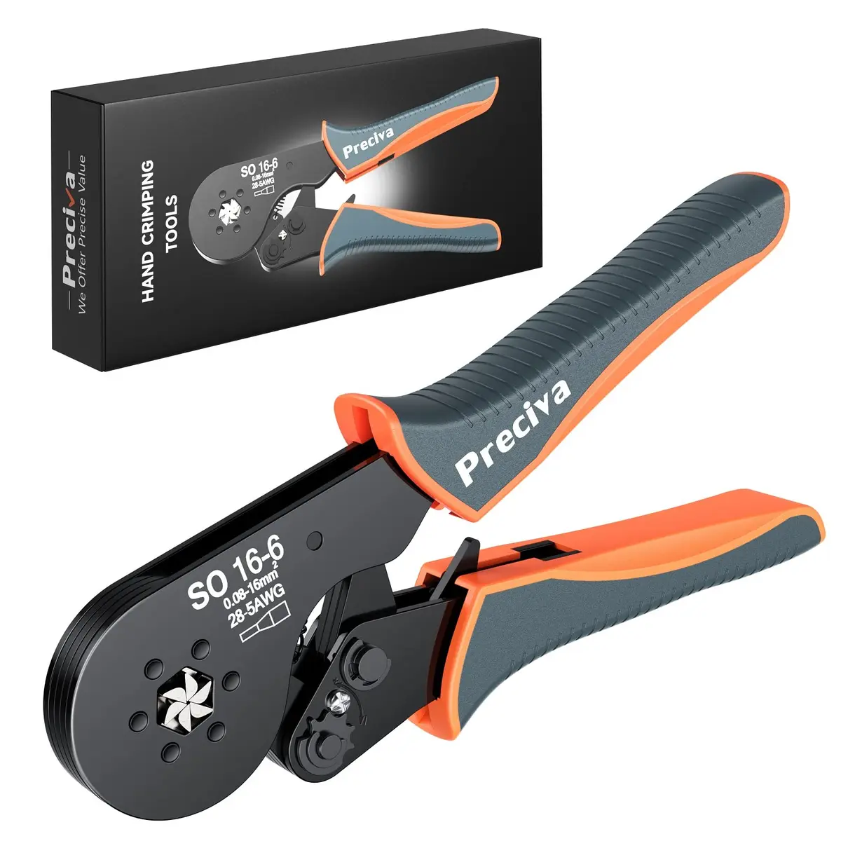 Preciva Hexagonal Ferrule Crimper Self-Adjusting Wire Crimping Pliers AWG 28-5 | Precise Hex Jaw, Ergonomic Handle, 6-Month Warranty - main product image