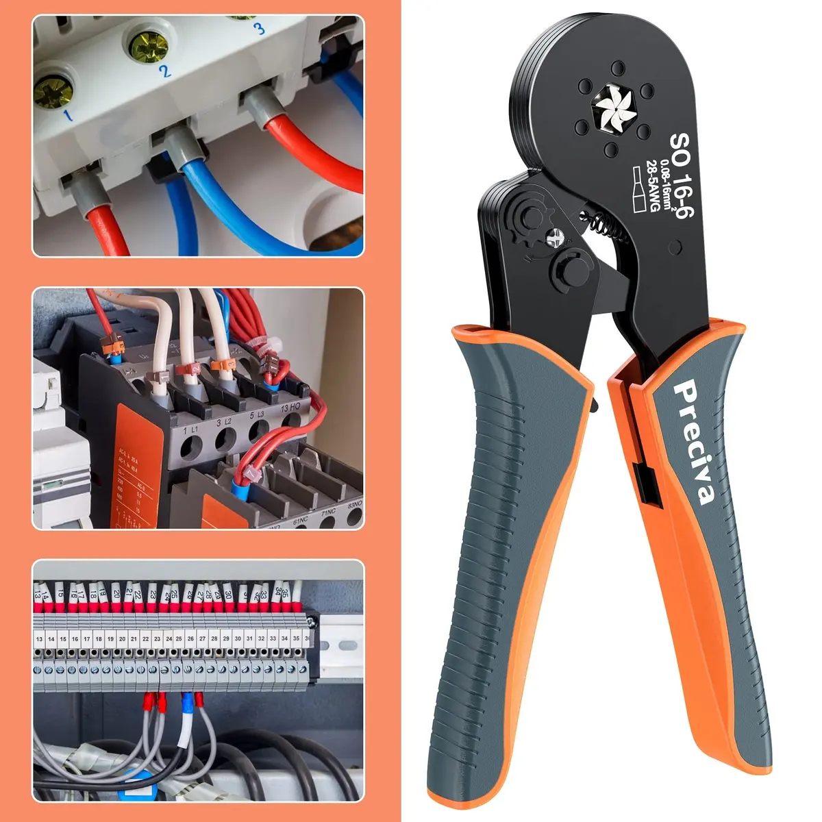 Preciva Hexagonal Ferrule Crimper Self-Adjusting Wire Crimping Pliers AWG 28-5 | Precise Hex Jaw, Ergonomic Handle, 6-Month Warranty - view 7