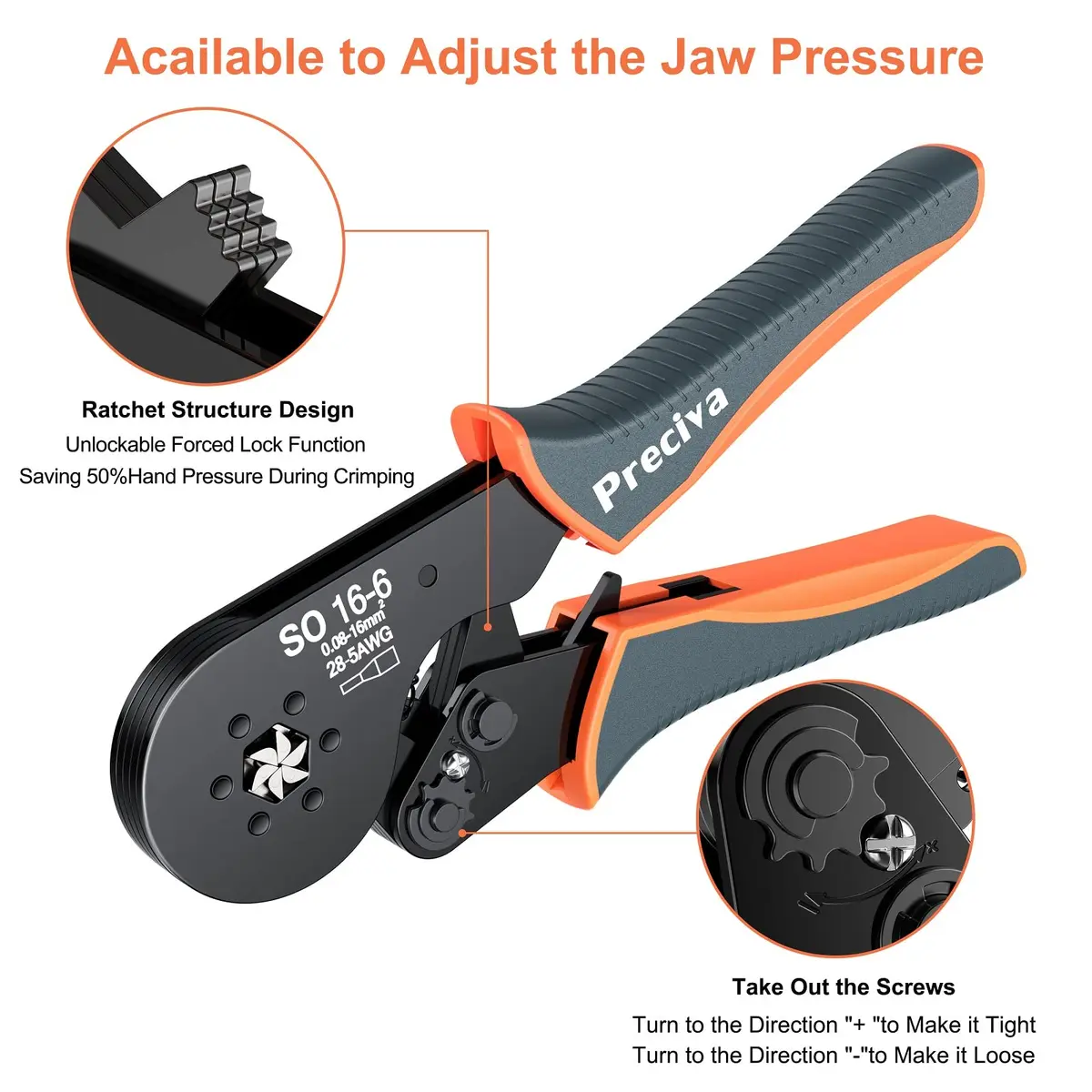 Preciva Hexagonal Ferrule Crimper Self-Adjusting Wire Crimping Pliers AWG 28-5 | Precise Hex Jaw, Ergonomic Handle, 6-Month Warranty - view 4