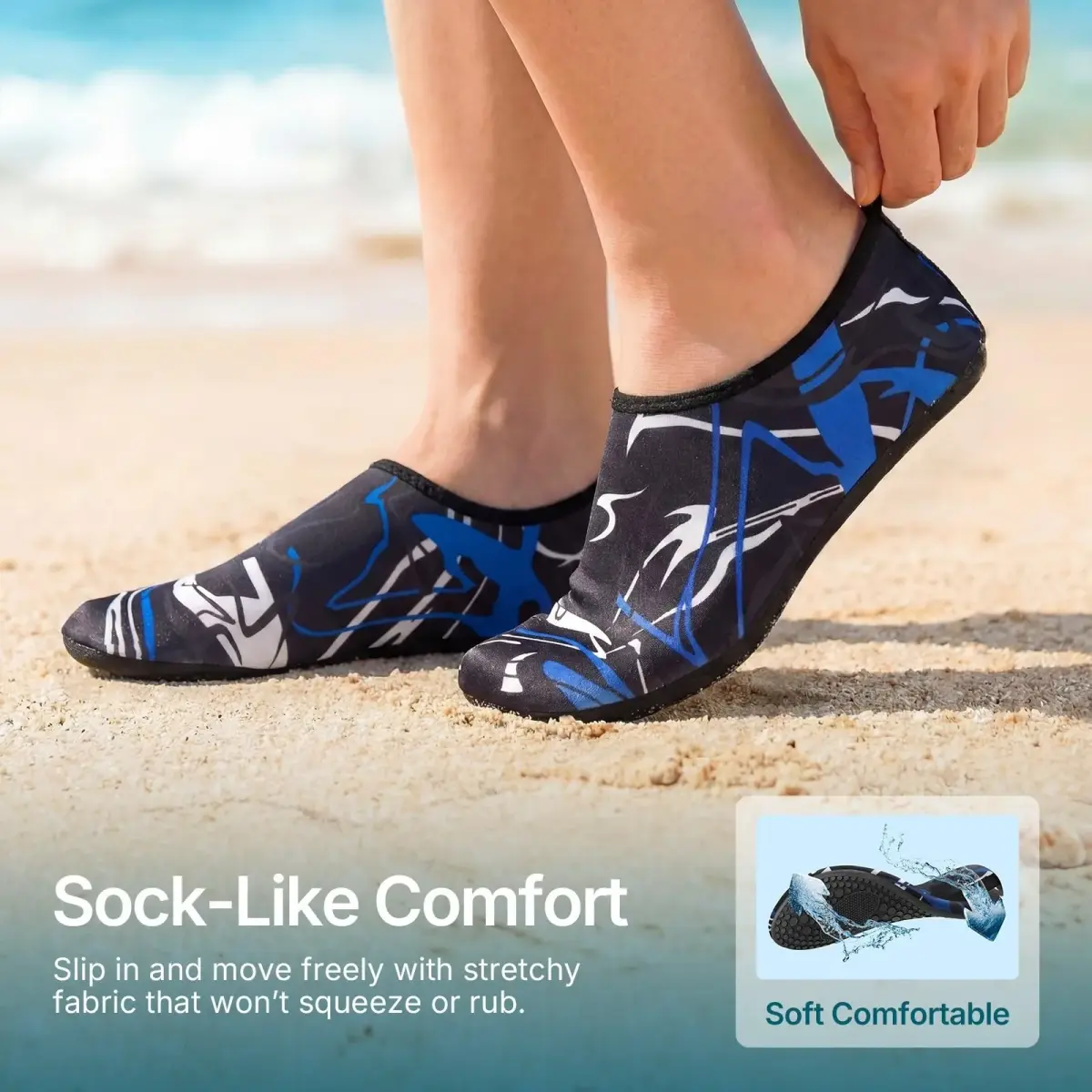 ATHMILE Water Shoes for Women Men Quick-Dry Aqua Socks with Non-Slip Sole, Blue-White-W019 (US Women 7-8 / Men 6-7) - view 4