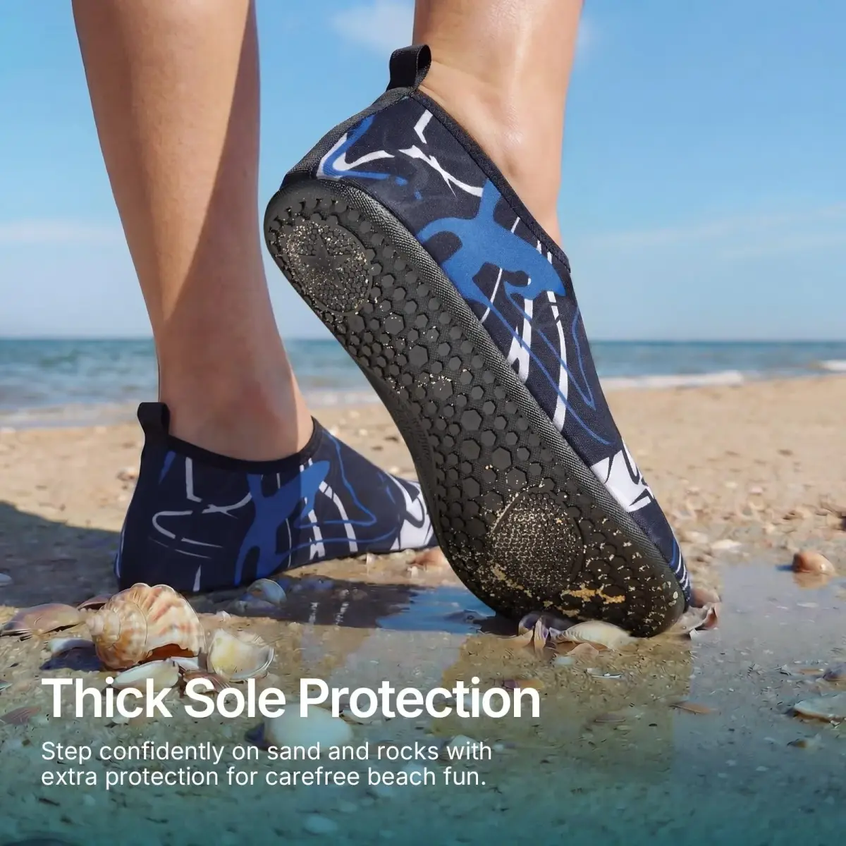 ATHMILE Water Shoes for Women Men Quick-Dry Aqua Socks with Non-Slip Sole, Blue-White-W019 (US Women 7-8 / Men 6-7) - view 2