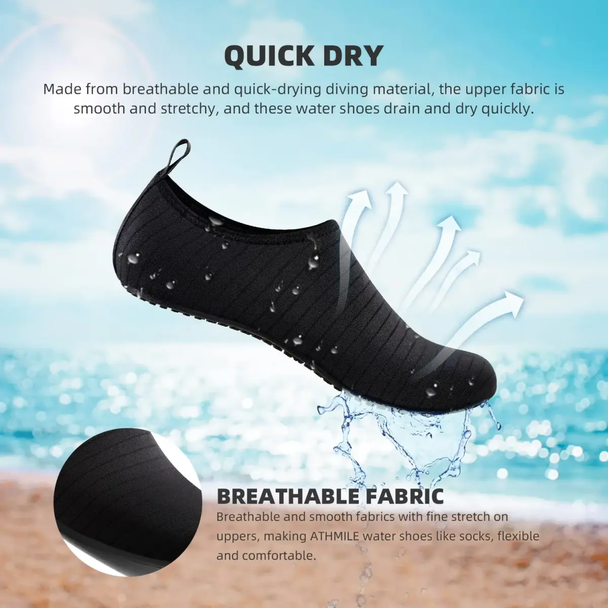 ATHMILE Water Shoes for Women & Men, Quick-Dry Aqua Socks with Non-Slip Sole | Size 3-4 Women/2-3 Men - view 7