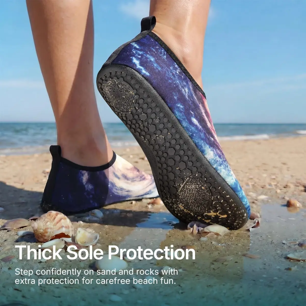 ATHMILE Quick-Dry Water Shoes for Women & Men, Galaxy Print, 25cm (9.84in) | Breathable Barefoot Aqua Socks for Beach & Pool - view 2