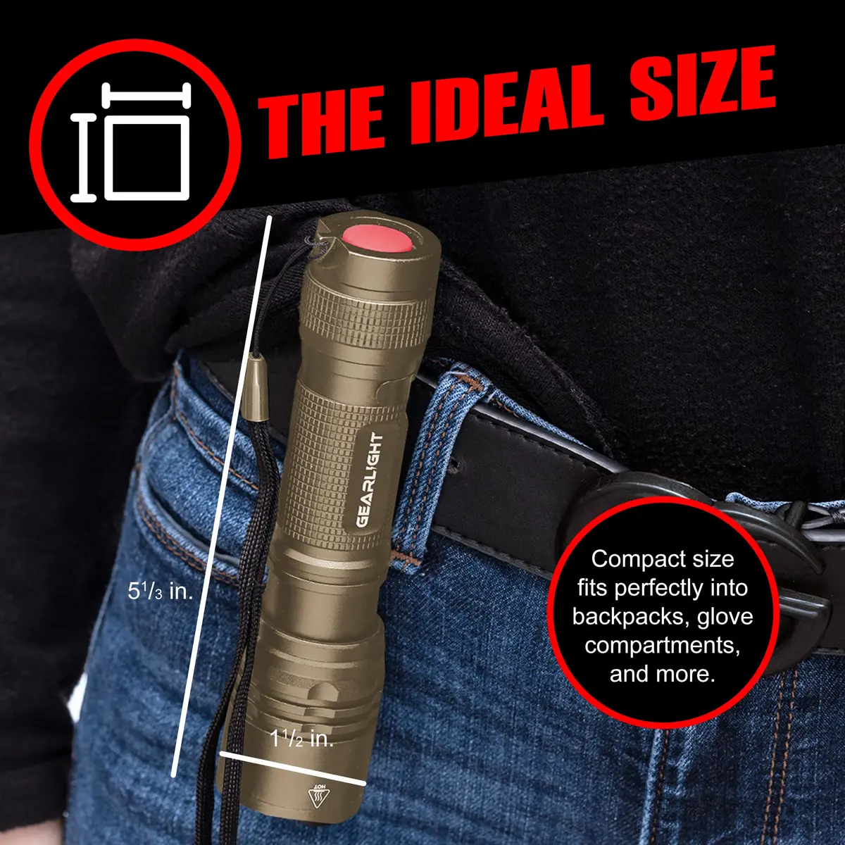 GearLight TAC LED Flashlight Pack - 2 Compact Tactical Flashlights with High Lumens for Outdoor & Emergency Use - Desert Tan - view 7