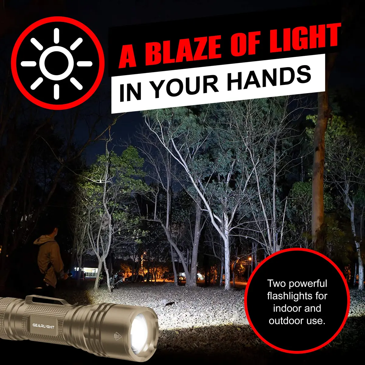 GearLight TAC LED Flashlight Pack - 2 Compact Tactical Flashlights with High Lumens for Outdoor & Emergency Use - Desert Tan - view 2