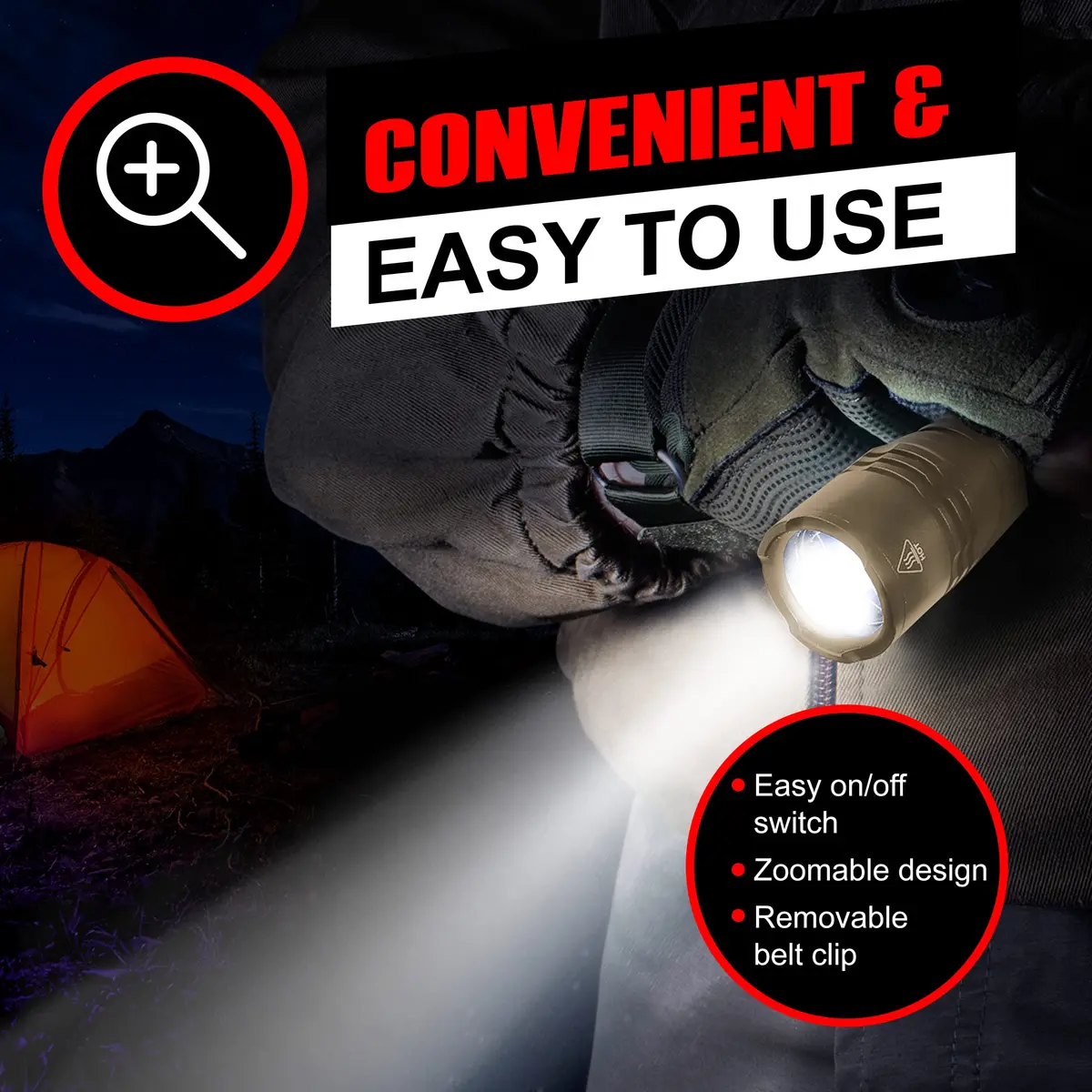 GearLight TAC LED Flashlight Pack - 2 Compact Tactical Flashlights with High Lumens for Outdoor & Emergency Use - Desert Tan - view 4