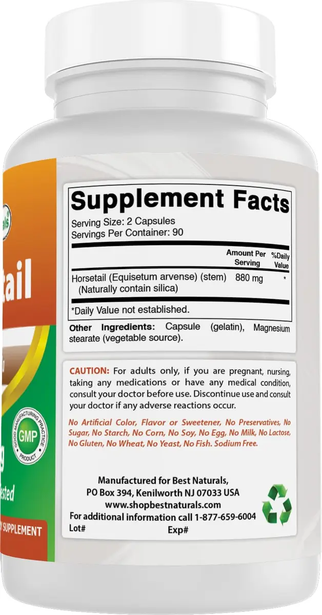 Best Naturals Horsetail 440 mg 180 Capsules | Gluten-Free, Non-GMO, Made in USA - view 6