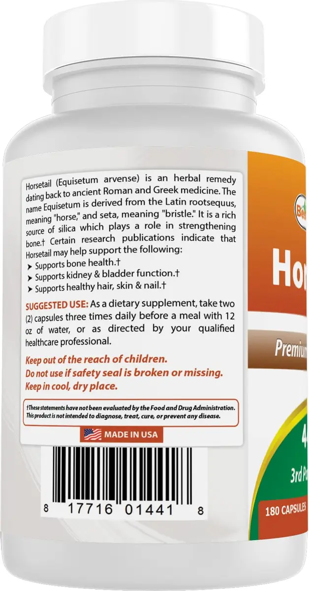 Best Naturals Horsetail 440 mg 180 Capsules | Gluten-Free, Non-GMO, Made in USA - view 7