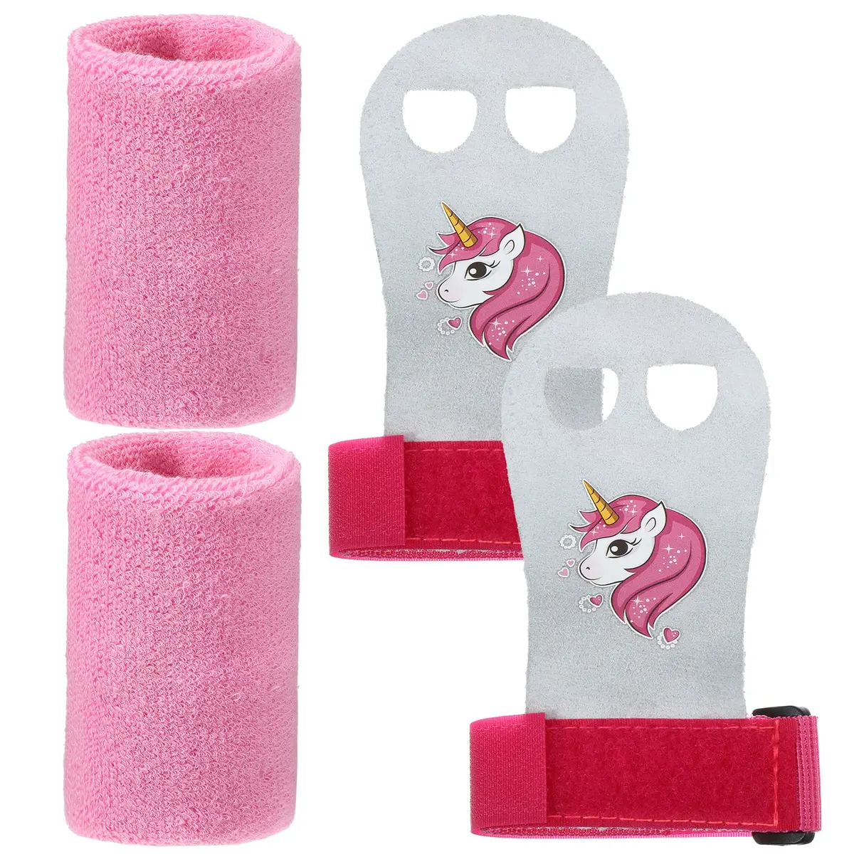 Skylety Gymnastic Grips for Kids, Unicorn Pattern with Pink Wristbands | Comfortable, Adjustable Fit - main product image
