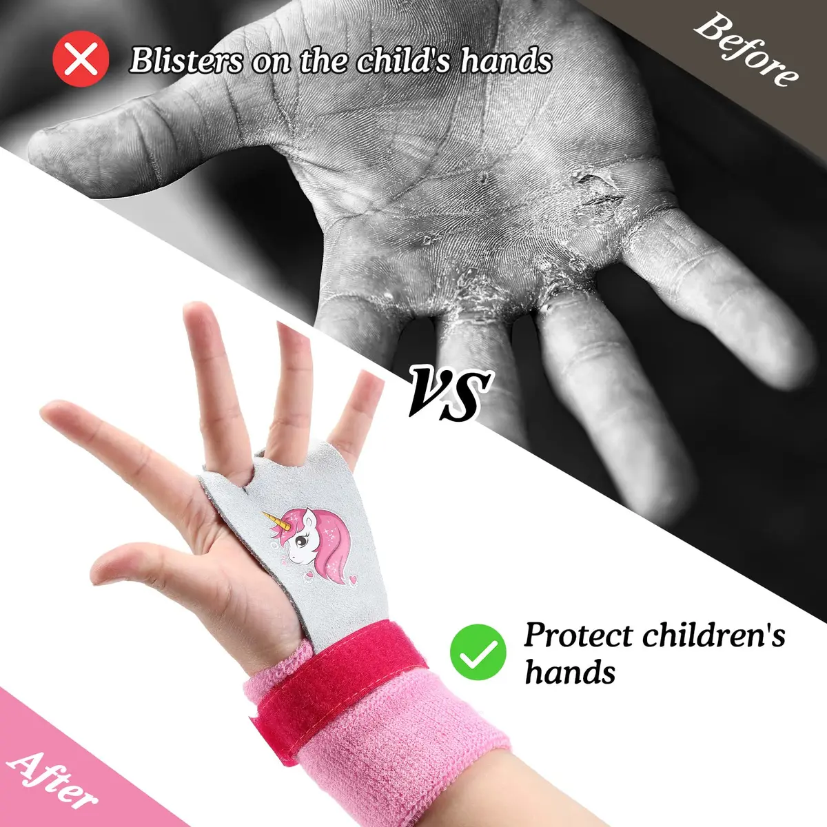 Skylety Gymnastic Grips for Kids, Unicorn Pattern with Pink Wristbands | Comfortable, Adjustable Fit - view 4
