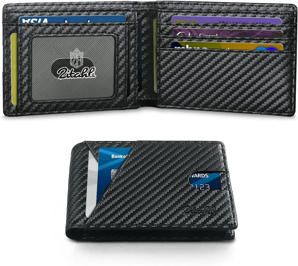 Zitahli Slim RFID Leather Bifold Wallet for Men, Carbon Black | 11.2 cm (4.4 in) x 8 cm (3.1 in) x 1.2 cm (0.5 in) - main product image