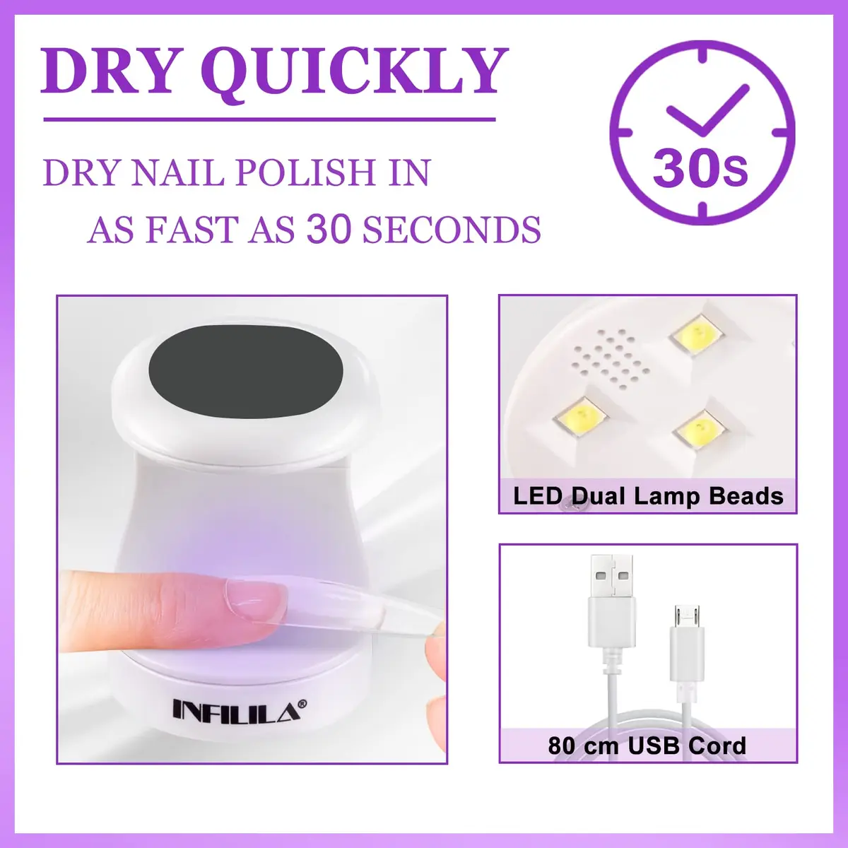 NXJ INFILILA Mini UV LED Nail Lamp 16W Black | Portable Single-Finger Gel Curing Light - view 2
