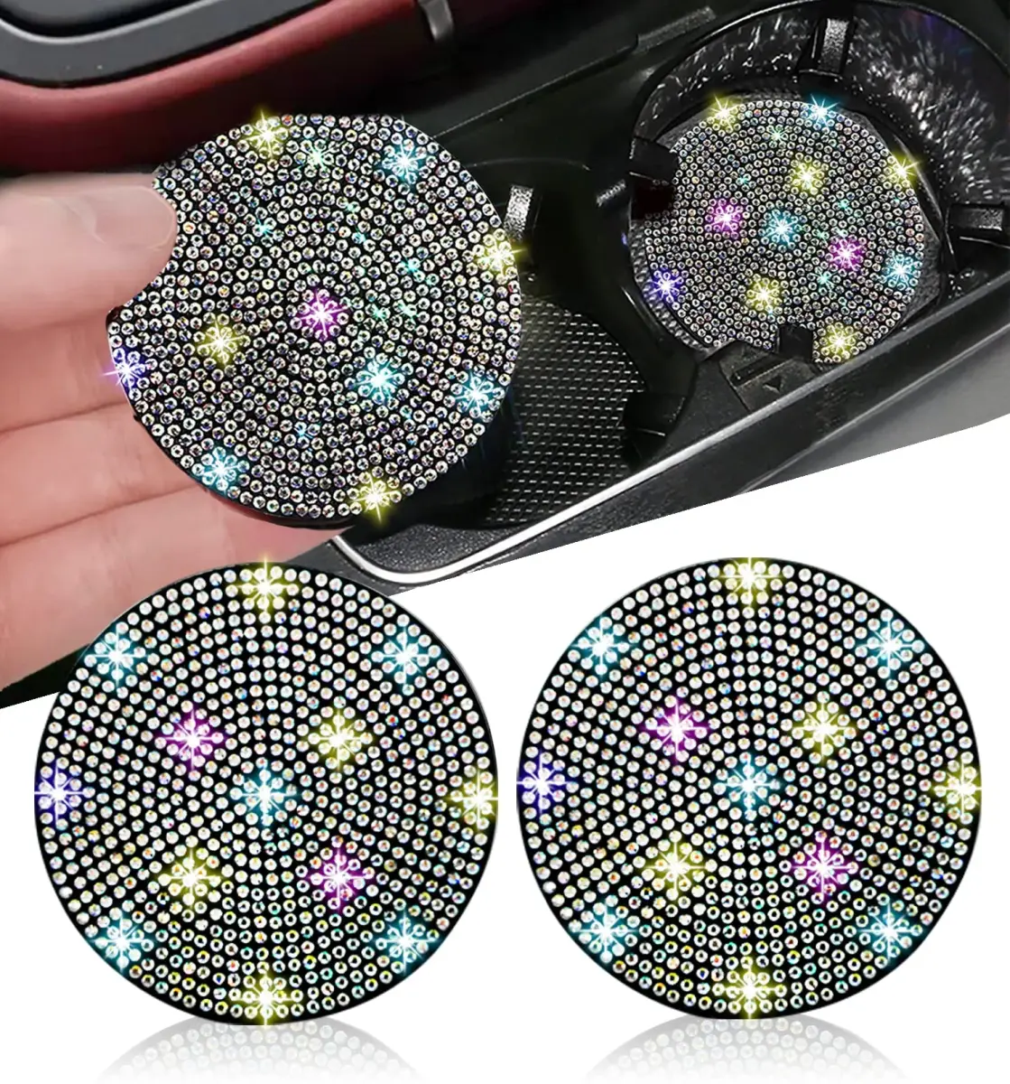 NBTEPEM Bling Car Cup Holder Coasters 2.75 inch (7 cm) Diameter, 2-Pack | Sparkle & Protect Your Car Interior - main product image