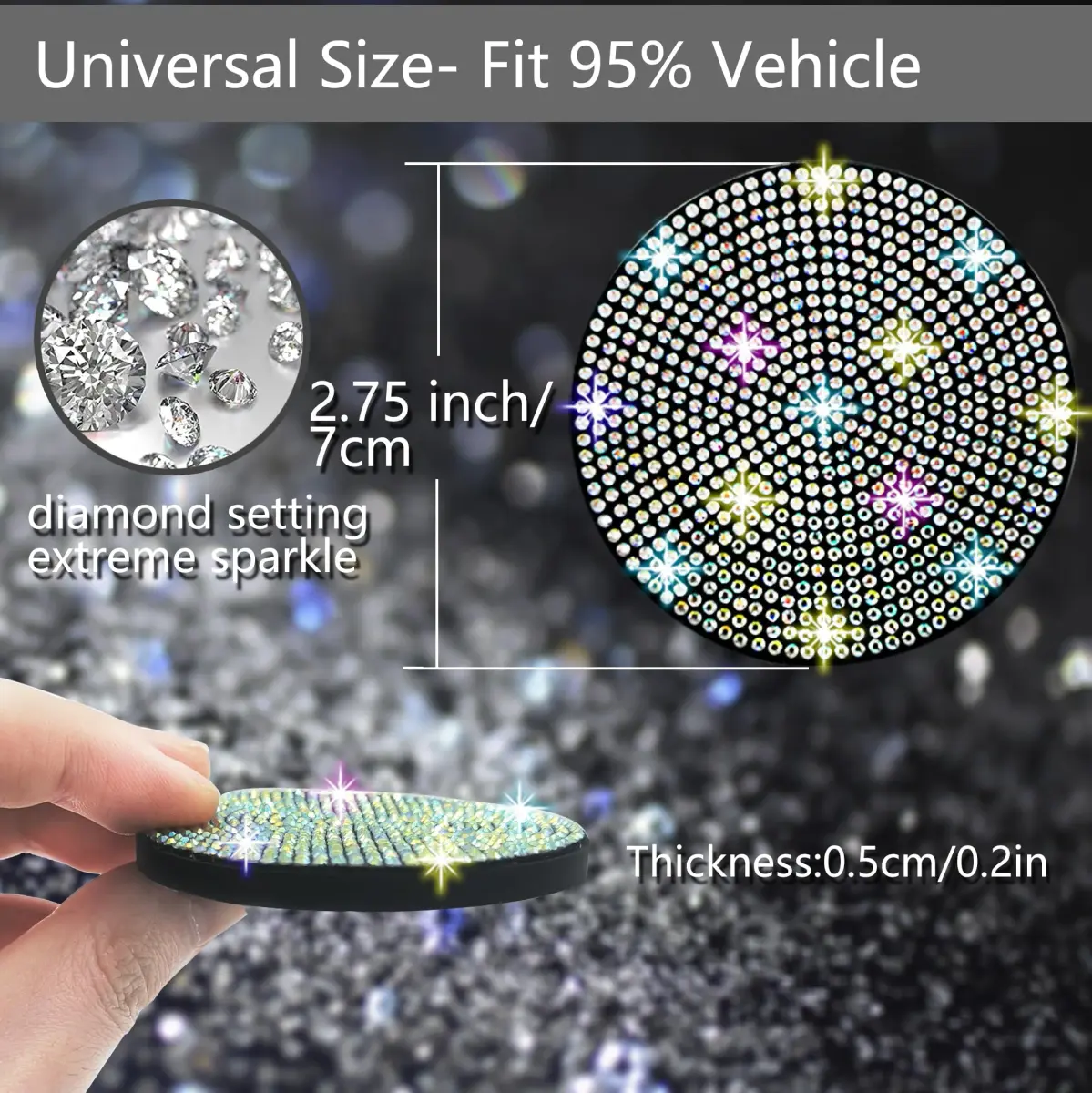 NBTEPEM Bling Car Cup Holder Coasters 2.75 inch (7 cm) Diameter, 2-Pack | Sparkle & Protect Your Car Interior - view 2