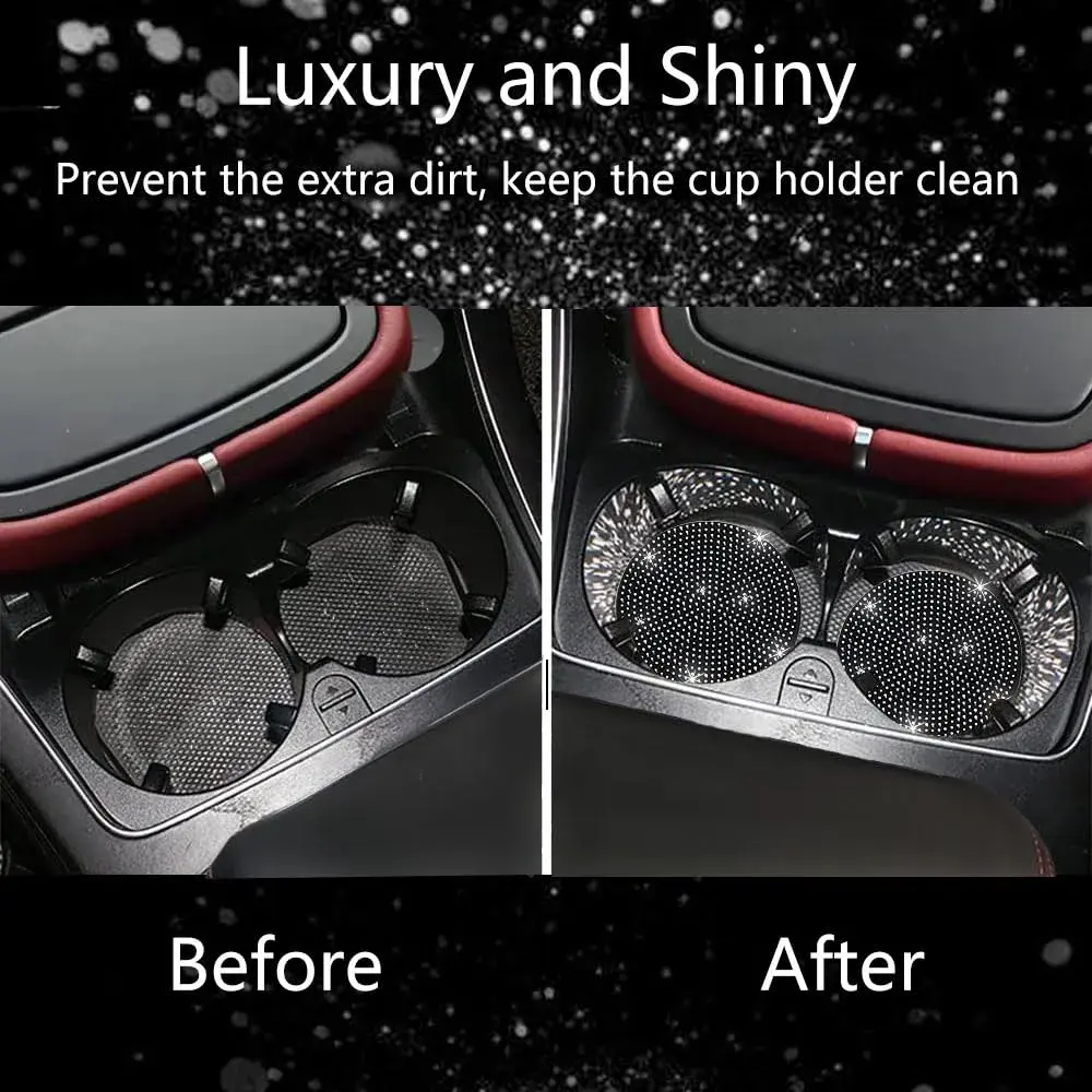 NBTEPEM Bling Car Cup Holder Coasters 2 pcs Black | Sparkle & Protect Your Car Interior - view 6